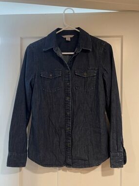 Banana Republic Petite Small Dark Denim Button-Up Shirt